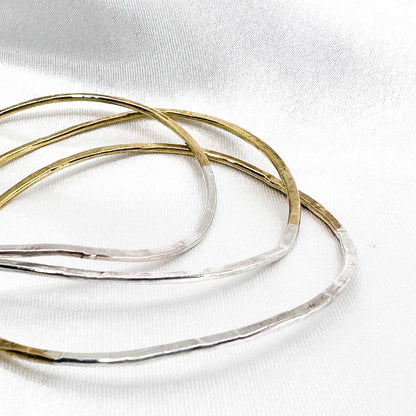 set of 3 stackable silver bracelets in 925 sterling silver and brass