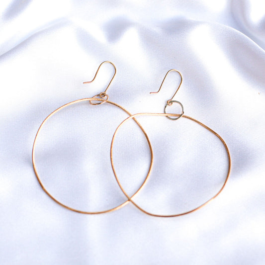 delicate extra long dangling gold hoop earrings • 14ct gold plated