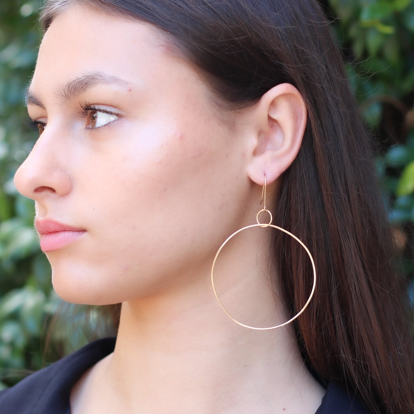 delicate extra long dangling gold hoop earrings • 14ct gold plated