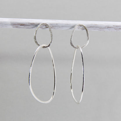 long minimalist dangly earrings in 925 sterling silver with organic shapes, short length