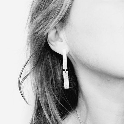 minimalist dangly silver earrings with black diamond • mismatched