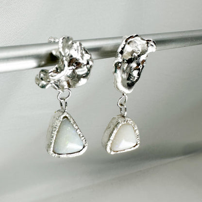 sterling silver dangling earrings with white Australian opal  • mismatched