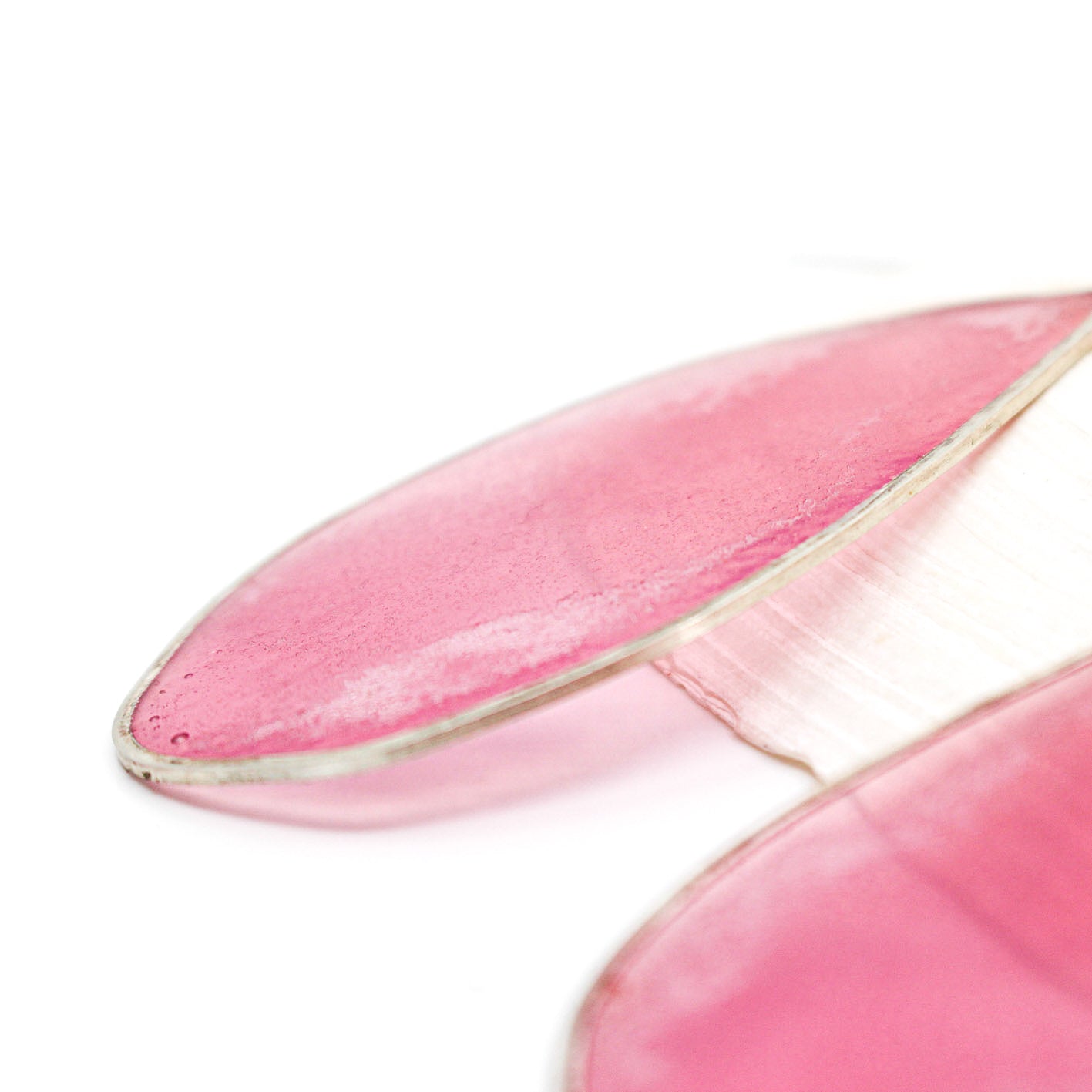 long pink dangling silver earrings in 925 sterling silver and resin