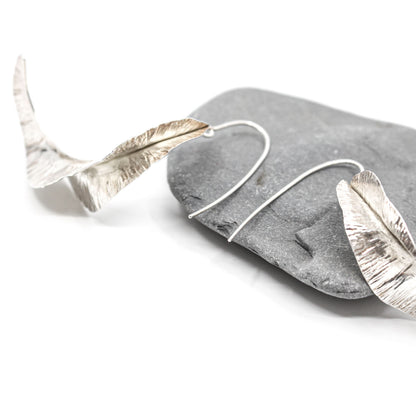 long swirly silver statement earrings in 925 eco sterling silver
