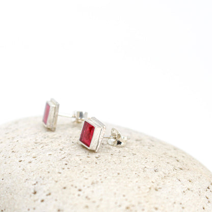 small red square silver studs • handmade in France