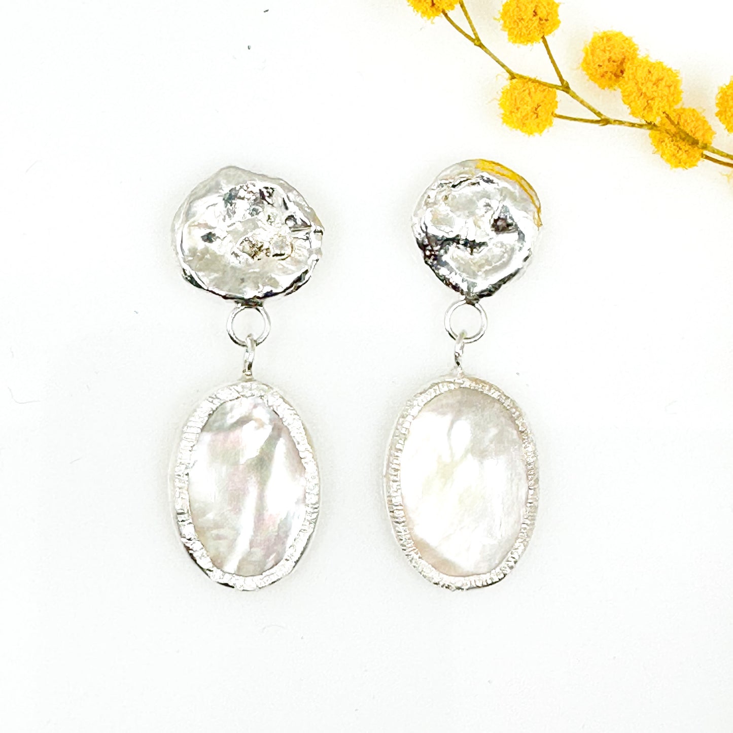 Mother of Pearl Dangle Earrings on Sterling Silver