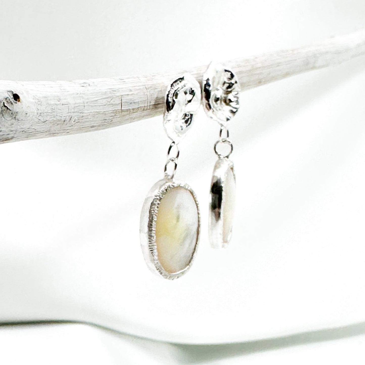 Mother of Pearl Dangle Earrings on Sterling Silver