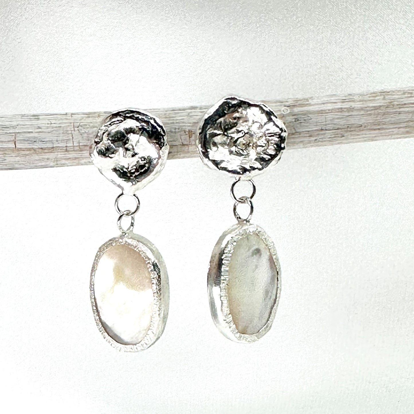 Mother of Pearl Dangle Earrings on Sterling Silver