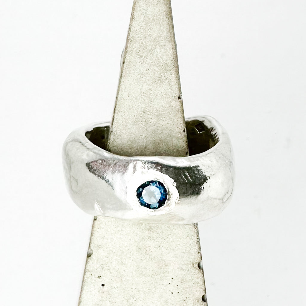 Chunky Sterling Silver Ring with London Blue Topaz