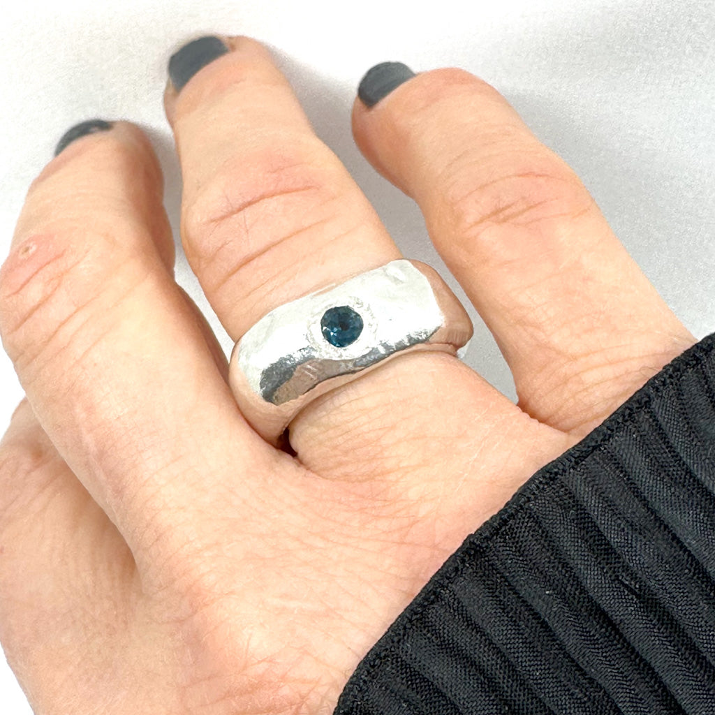 Chunky Sterling Silver Ring with London Blue Topaz