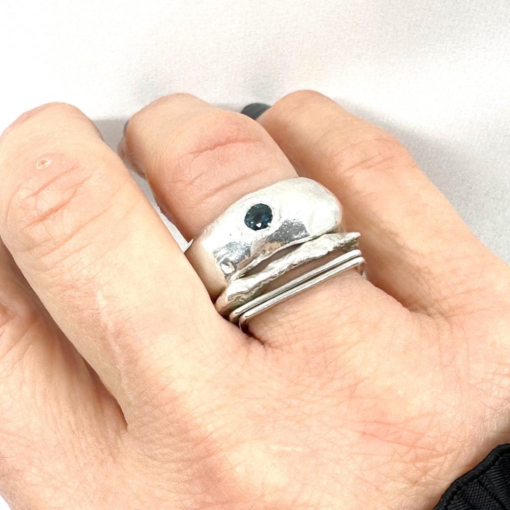 Chunky Sterling Silver Ring with London Blue Topaz