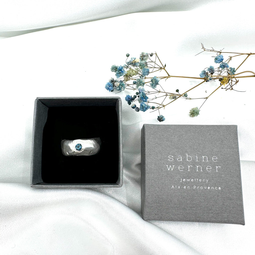 Chunky Sterling Silver Ring with London Blue Topaz