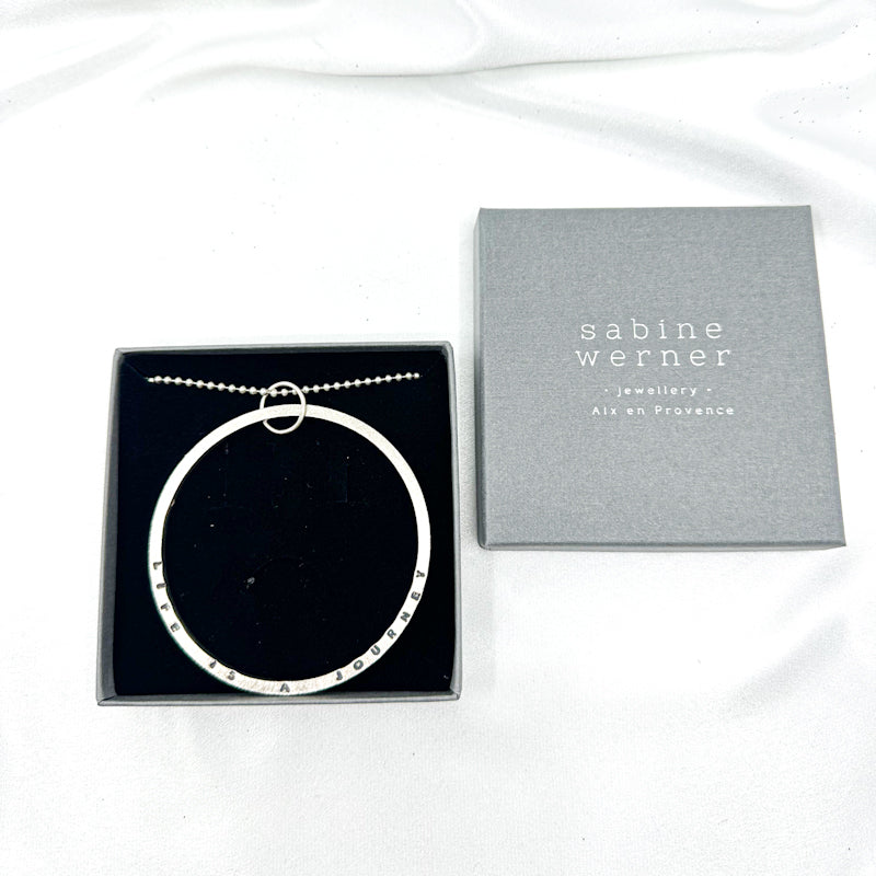 life is a journey silver pendant on long ball chain