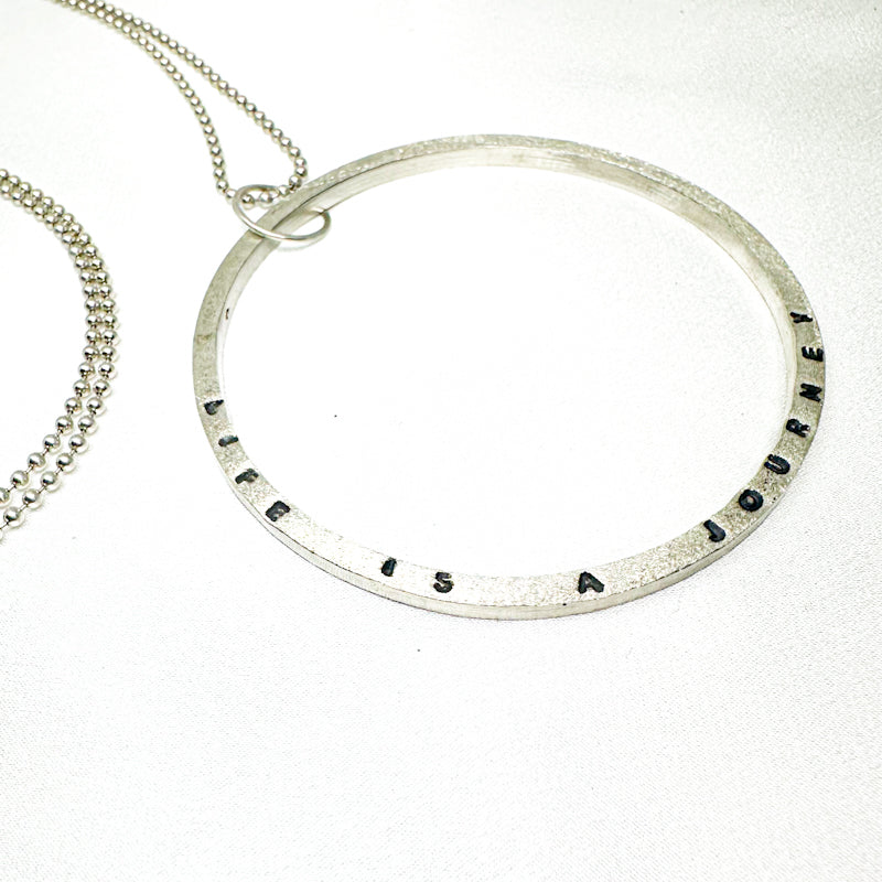 life is a journey silver pendant on long ball chain