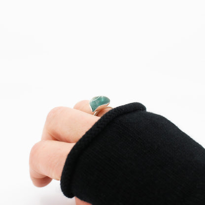 silver statement ring coated with teal blue resin