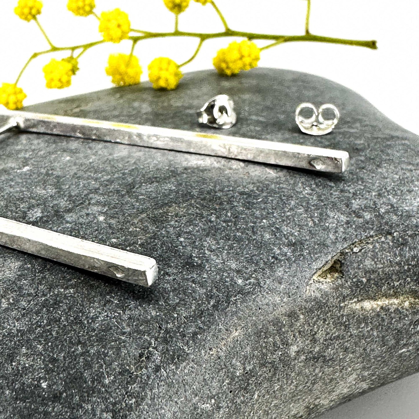 Long Bar Stud Earrings in Sterling Silver