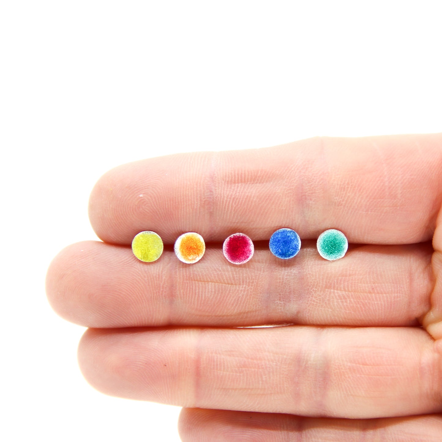 one rainbow stud to mix and match • small minimalist round silver stud earring in different colours