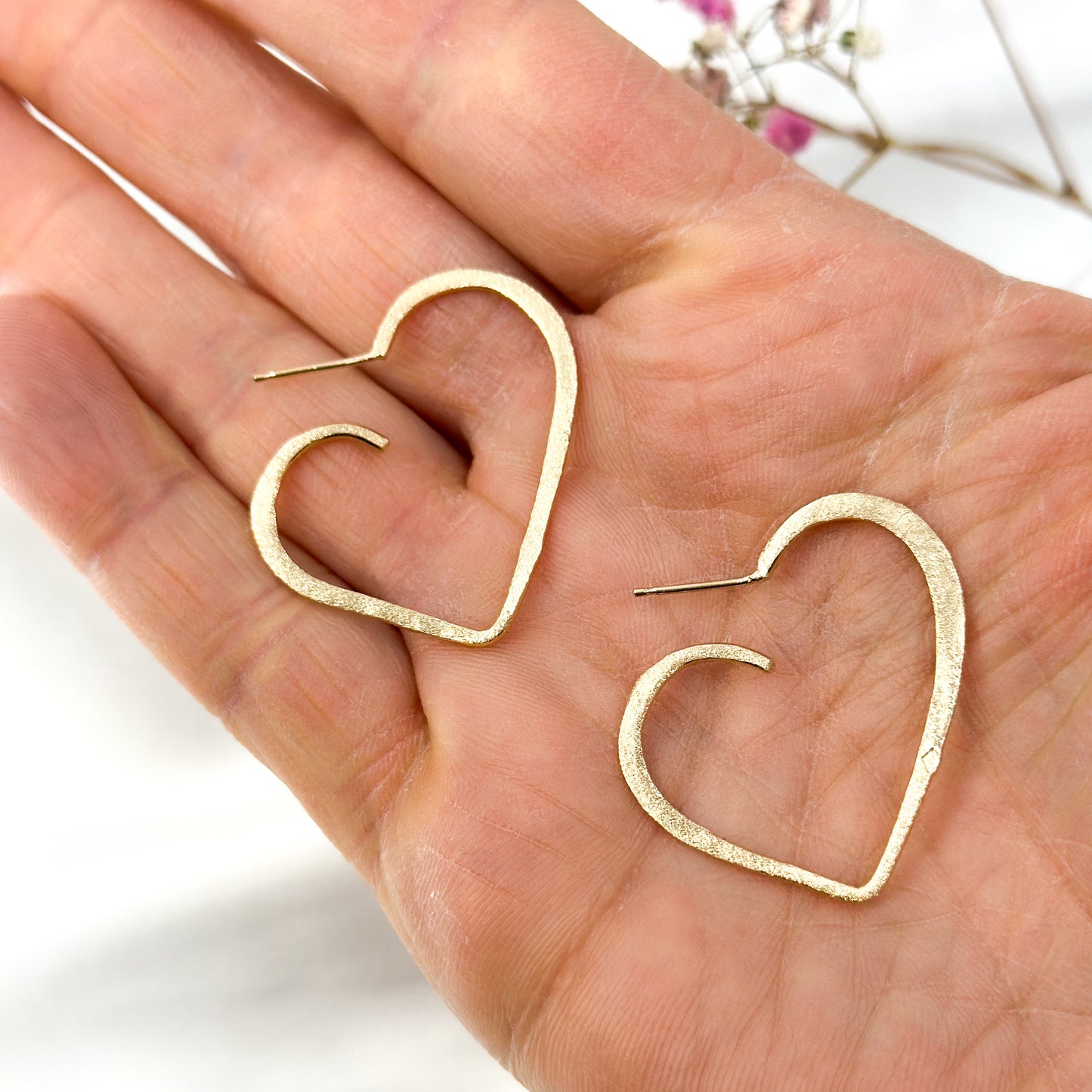 set of gold plated minimalist heart pendant necklace and matching stud earrings