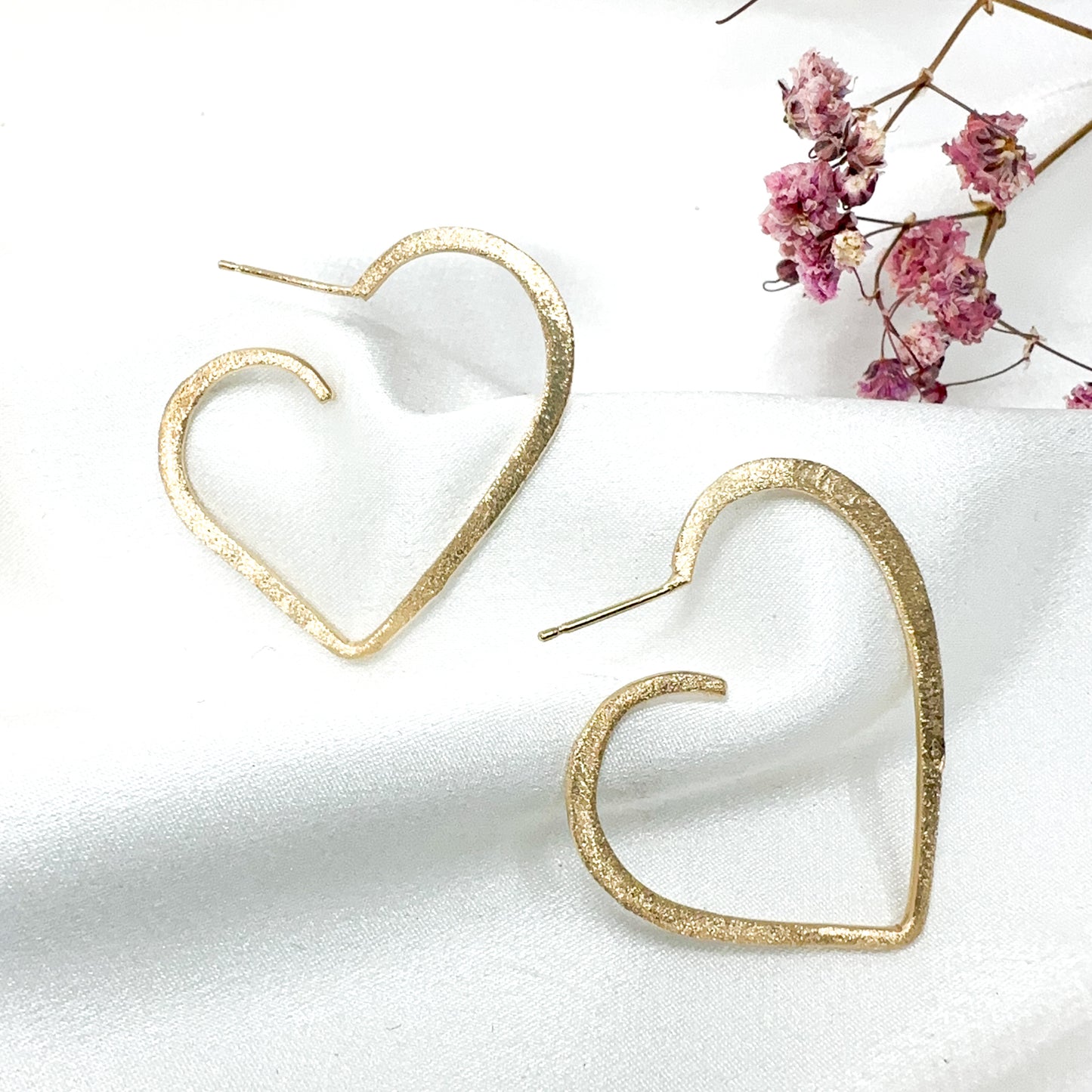 set of gold plated minimalist heart pendant necklace and matching stud earrings