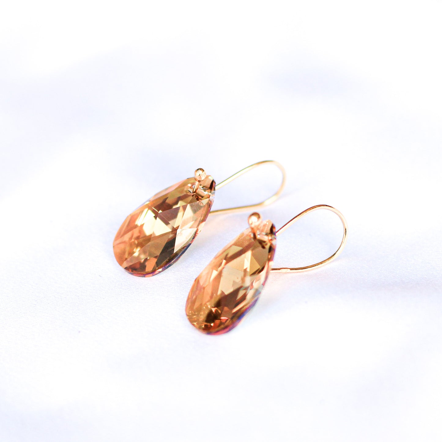 caramel brown Swarovski drop earrings • 14ct gold plated