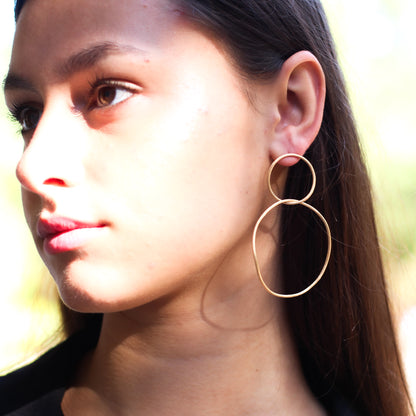 minimalist gold drop earrings with 2 circles  • 14ct gold plated