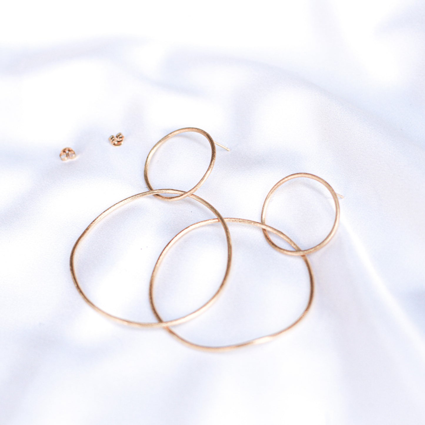 minimalist gold drop earrings with 2 circles • 14ct gold plated