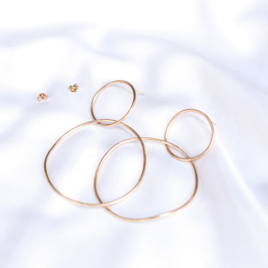 minimalist gold drop earrings with 2 circles  • 14ct gold plated