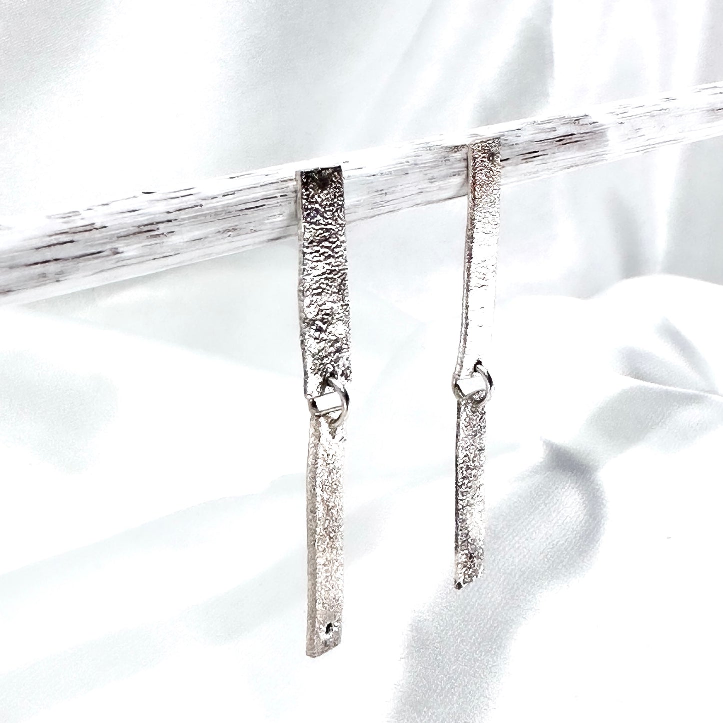 minimalist dangly silver earrings with black diamond • mismatched