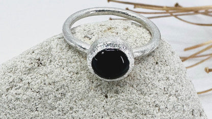simple silver ring with 8mm round onyx