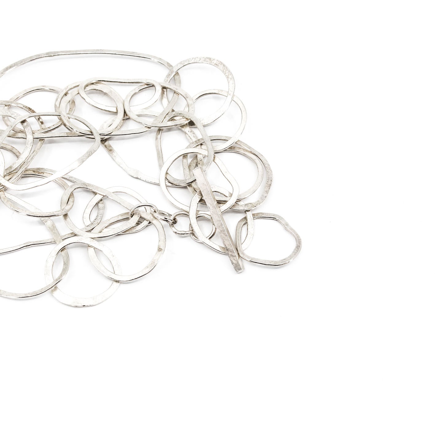 modern multi link sterling silver bracelet • hammered • handmade in France