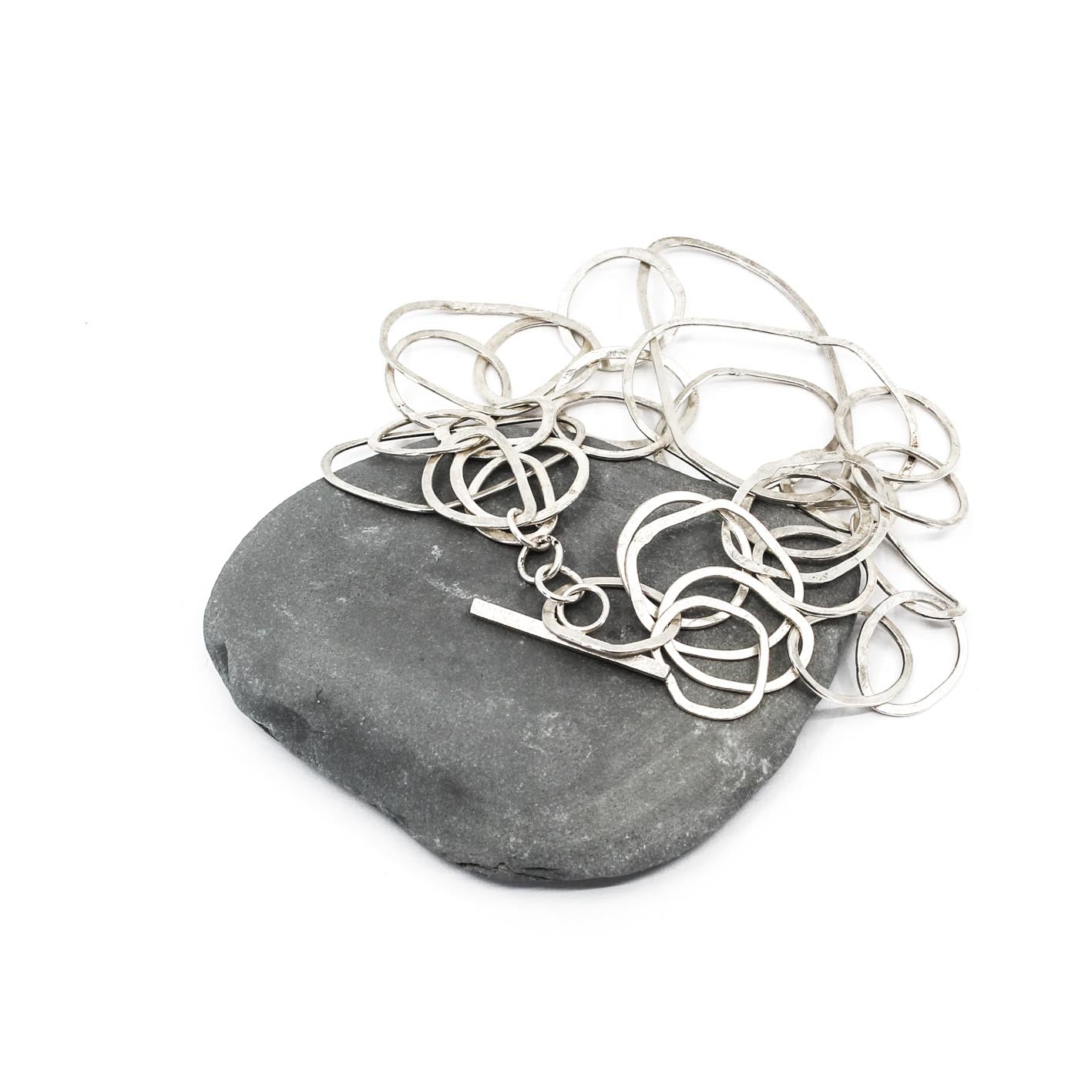 modern multi link sterling silver bracelet • hammered • handmade in France