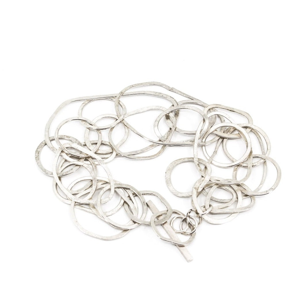 modern multi link sterling silver bracelet • hammered • handmade in France