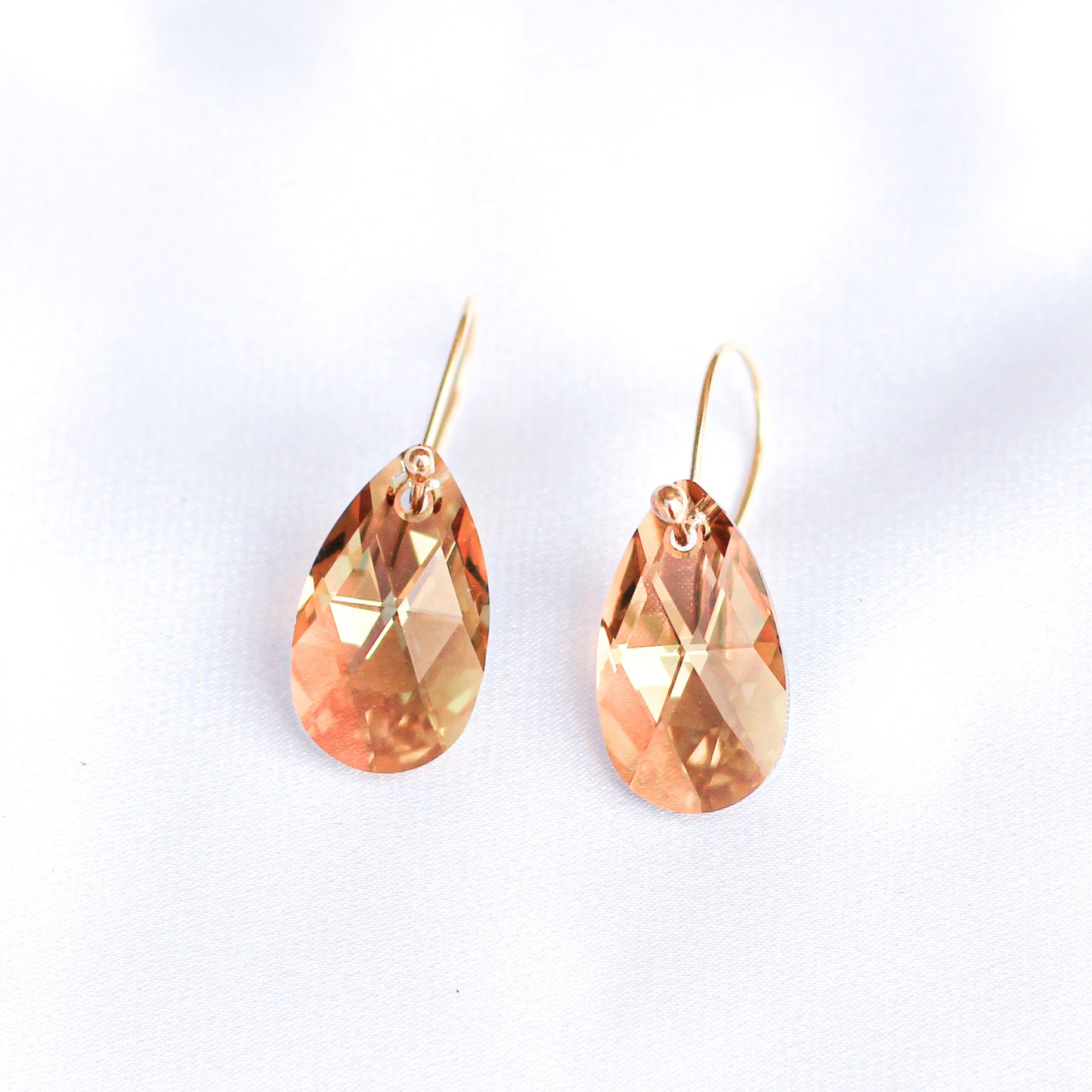 caramel brown Swarovski drop earrings • 14ct gold plated