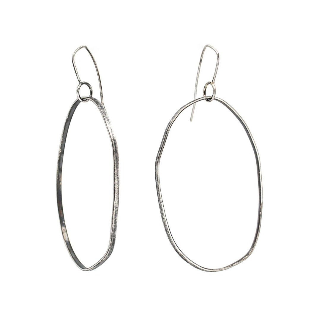 large minimalist dangling silver earrings • textured • eco sterling silver • oxidised