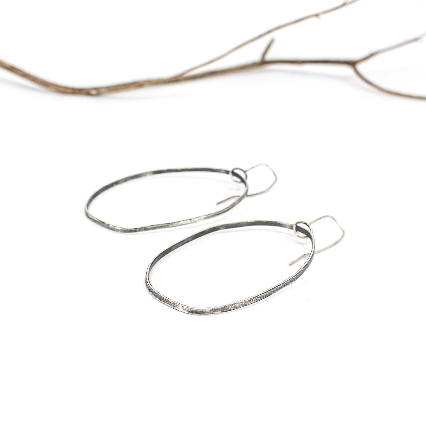 large minimalist dangling silver earrings • textured • eco sterling silver • oxidised