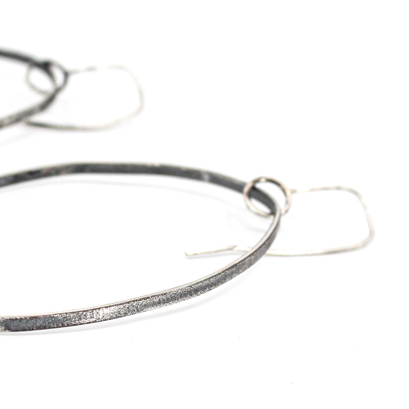 large minimalist dangling silver earrings • textured • eco sterling silver • oxidised