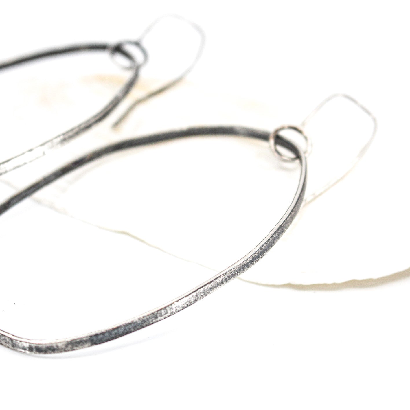 large minimalist dangling silver earrings • textured • eco sterling silver • oxidised