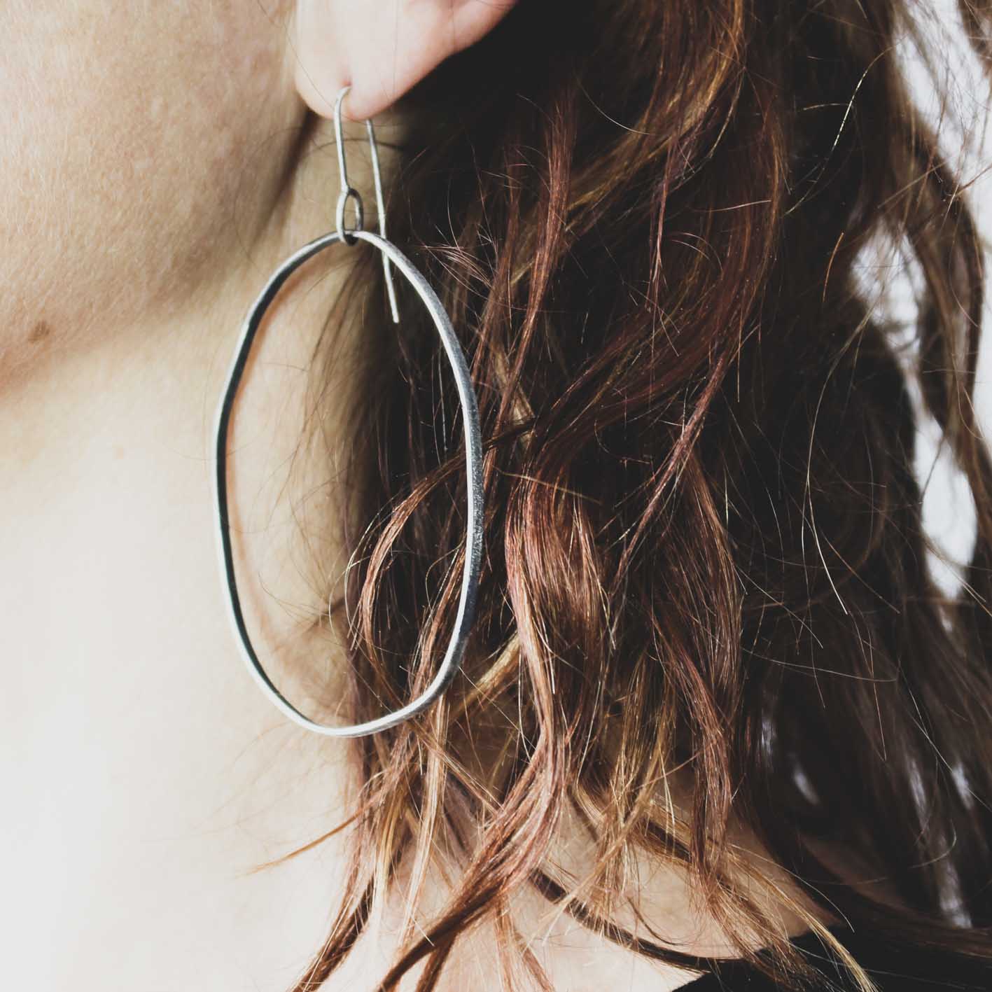 large minimalist dangling silver earrings • textured • eco sterling silver • oxidised