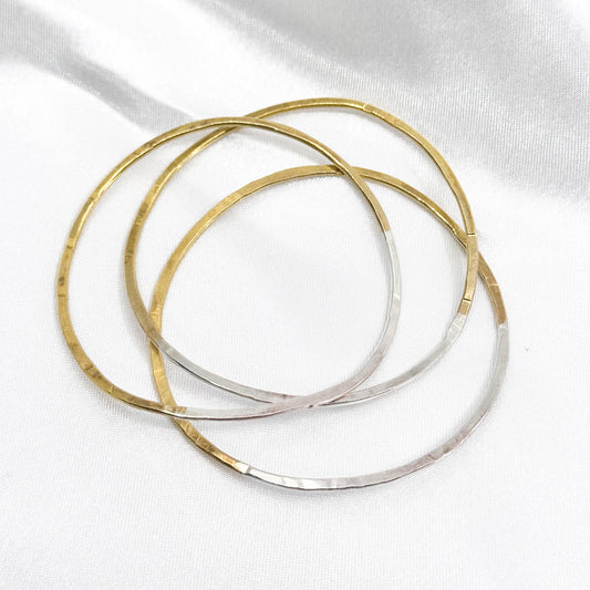 set of 3 stackable silver and gold bracelets in 925 sterling silver and brass