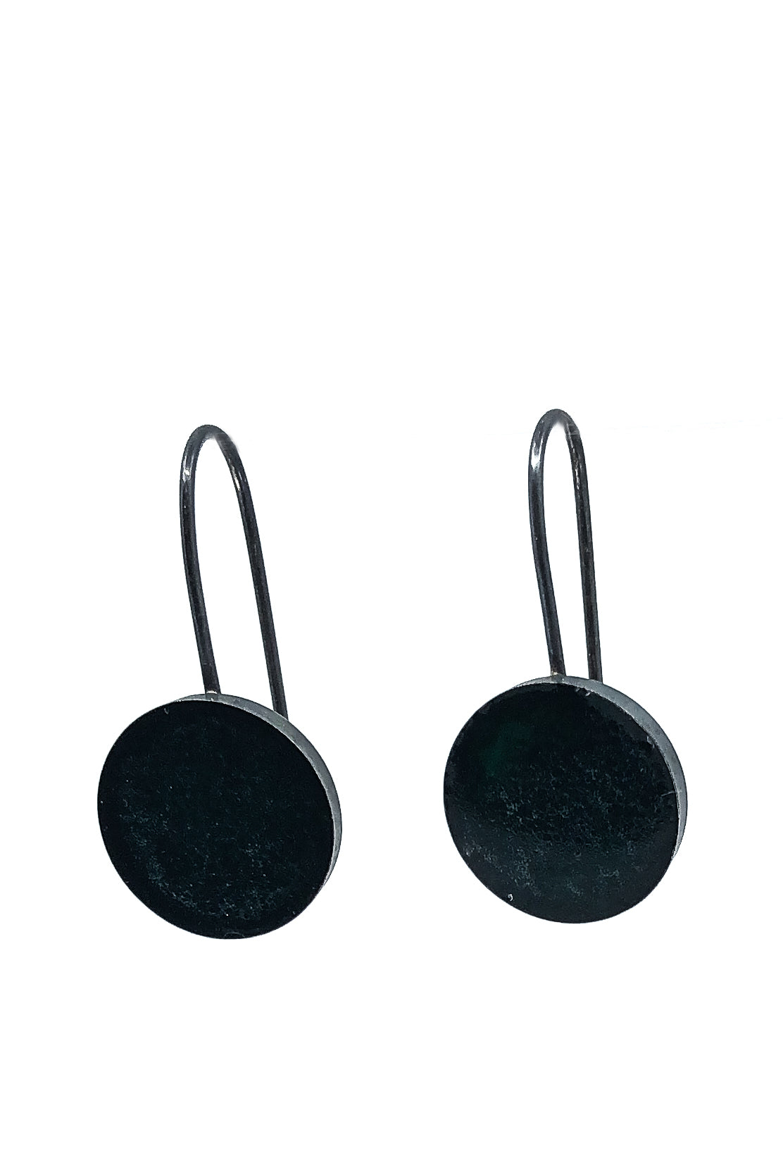 minimalist simple drop earrings in oxidised 925 sterling silver filled with dark green nearly black resin