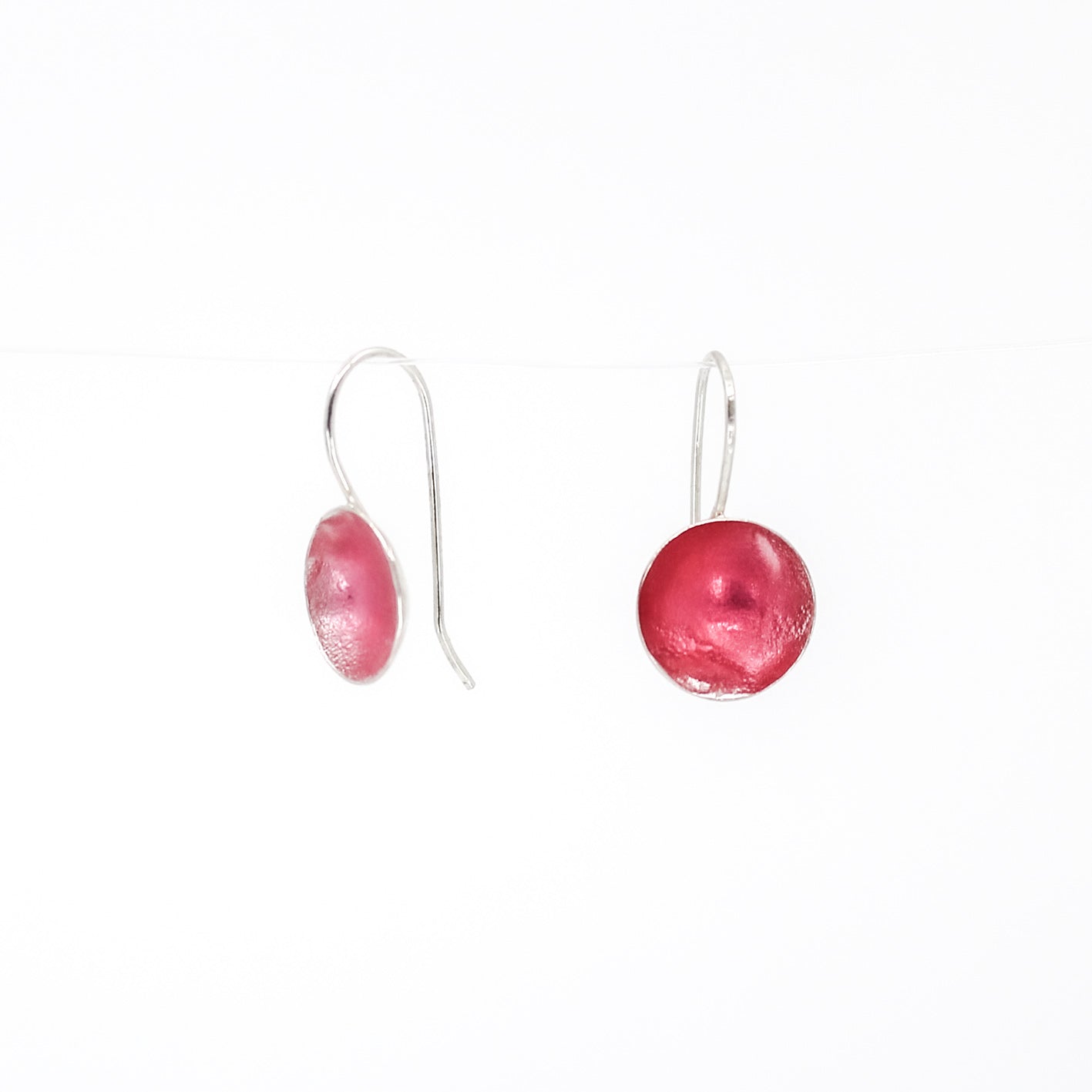 short dangly pink silver earrings • handmade in 925 sterling silver and resin