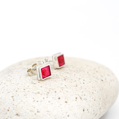 small red square silver studs • handmade in France