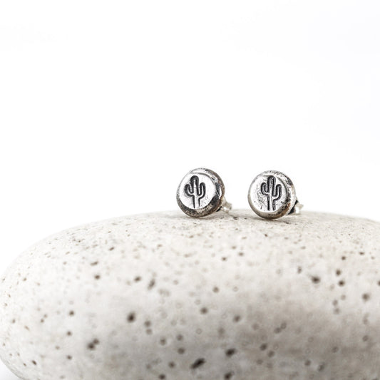 round small cactus studs in 925 eco sterling silver • oxidised