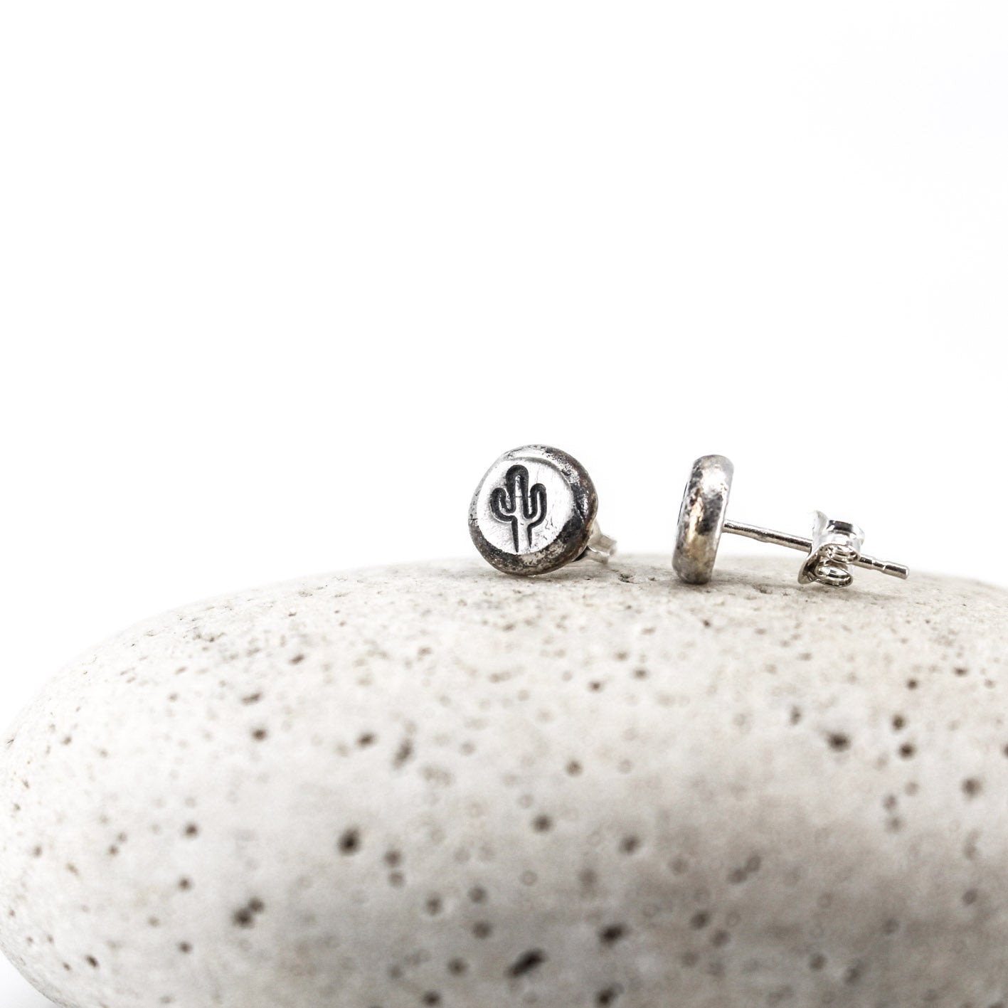 round small cactus studs in 925 eco sterling silver • oxidised