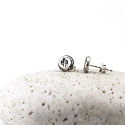 round small cactus studs in 925 eco sterling silver • oxidised