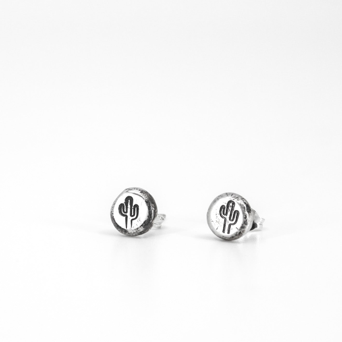 round small cactus studs in 925 eco sterling silver • oxidised
