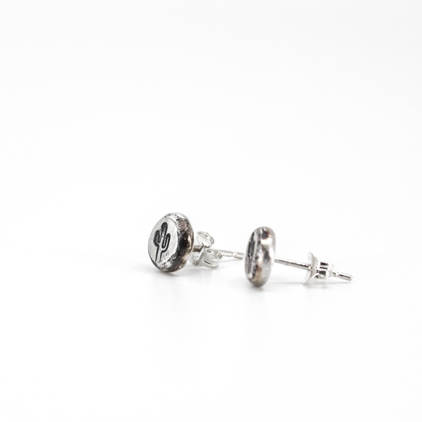 round small cactus studs in 925 eco sterling silver • oxidised