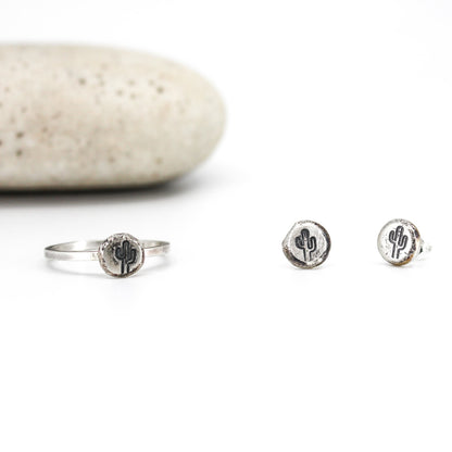 round small cactus studs in 925 eco sterling silver • oxidised