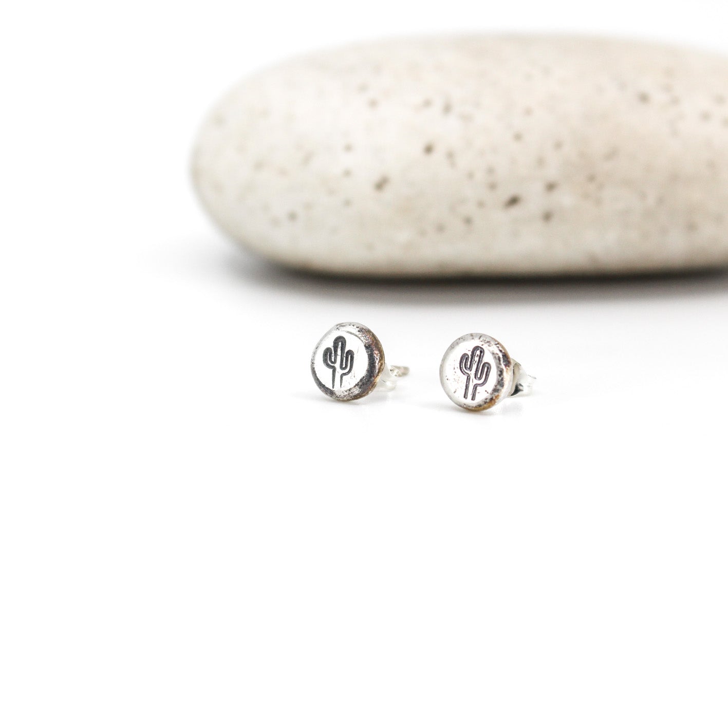 round small cactus studs in 925 eco sterling silver • oxidised