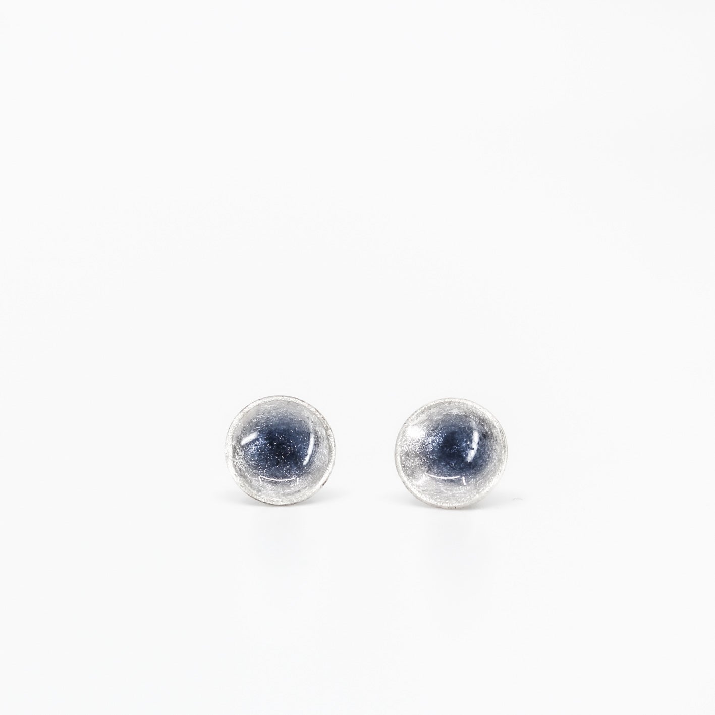 blue grey round small studs in 925 eco sterling silver •  resin coated